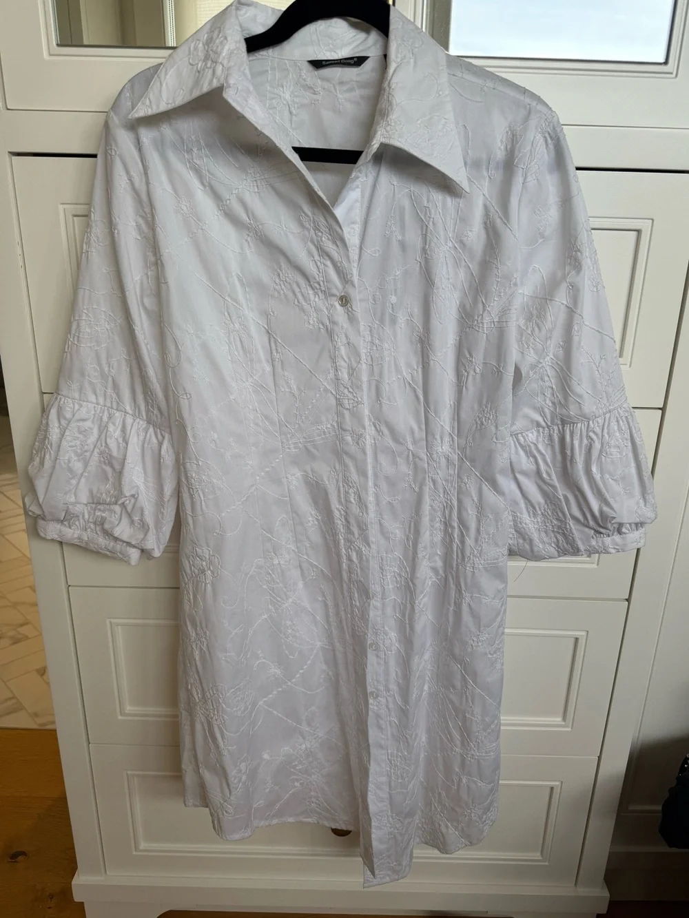 Samuel Dong NWT White Embroidered Tunic Blouse Puff Sleeve L - Picture 4 of 8